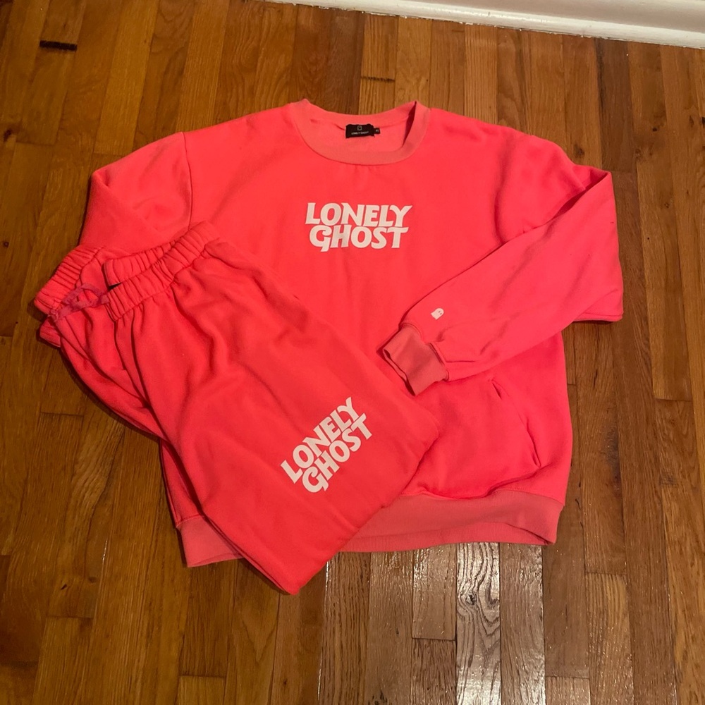 LONELY GHOST Bold Pink Sweat Set